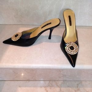 Ana Marino Jeweled Black Mules.Size 8
